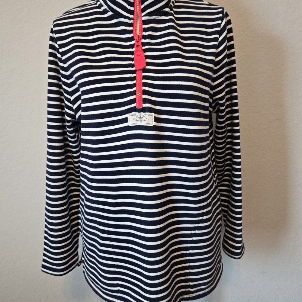 Joules Striped Knit Pullover Sweater Navy White Mock Neck Long Sleeve UK 8 US